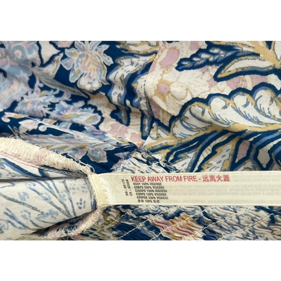 Free People Forever Yours Floral Maxi Dress M Blue Smocked Boho Fairy Vacation - Picture 14 of 14